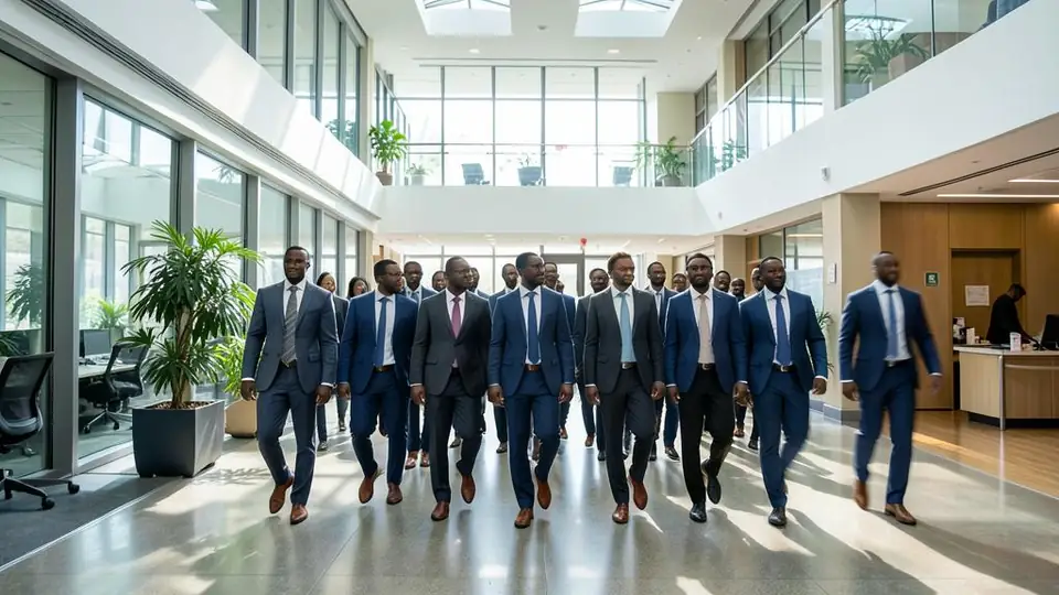 Enterprise team walking through a modern office in Mozambique